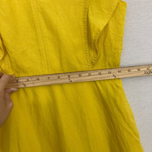 Ann Taylor Yellow V Neck Ruffle Sleeve Linen Lyocell Flare Dress size 2 Preppy - Picture 6 of 12